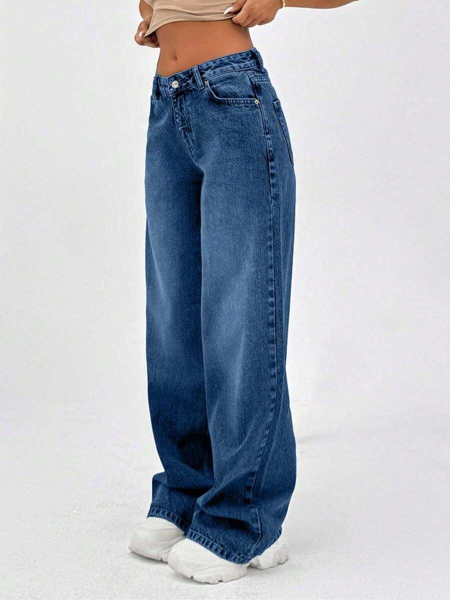 SHEIN NIEBIESKIE JEANSY PROSTA NOGAWKA S06__L