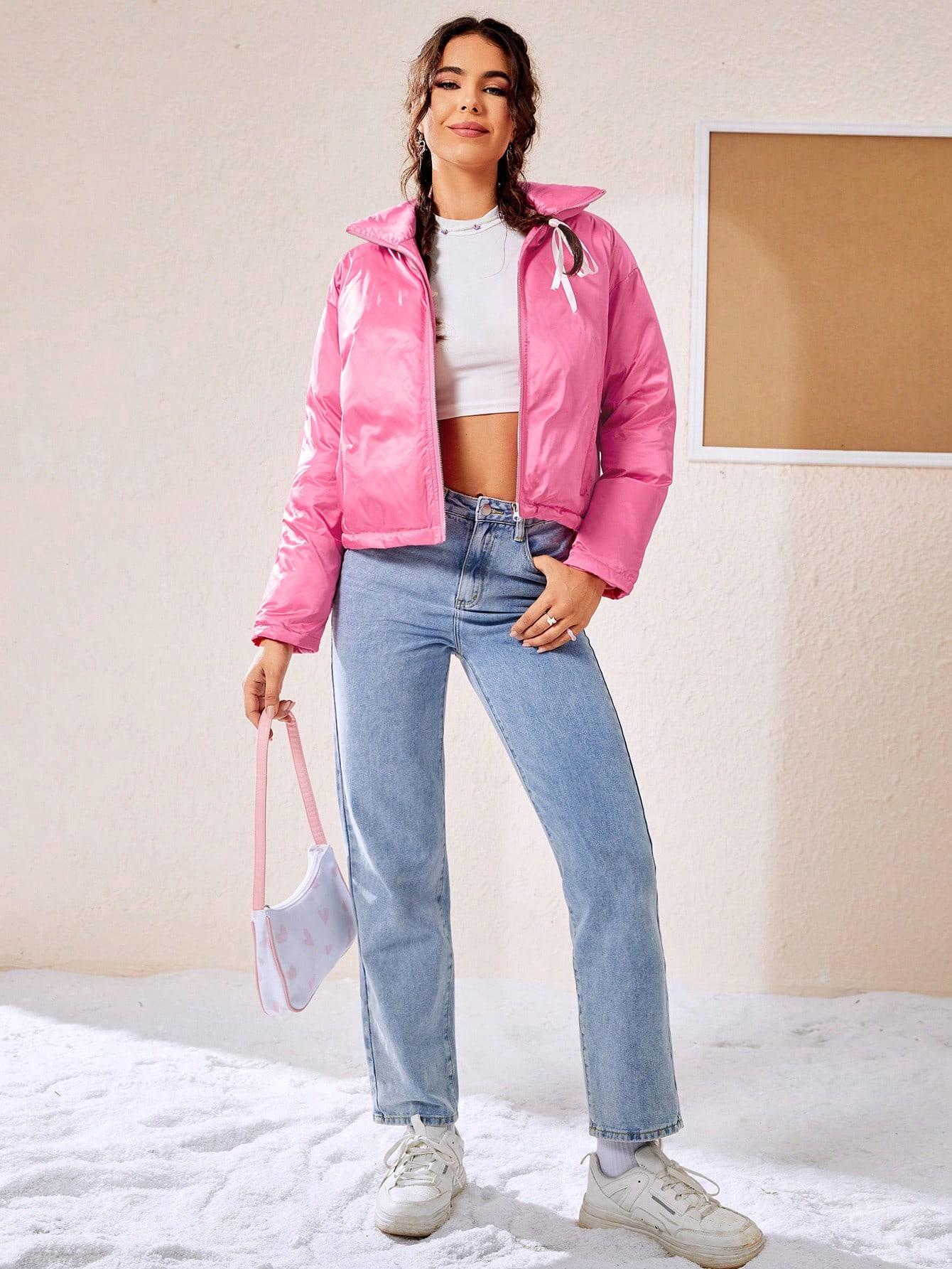 SHEIN RÓŻOWA PIKOWANA KURTKA ZAMEK W01__XS