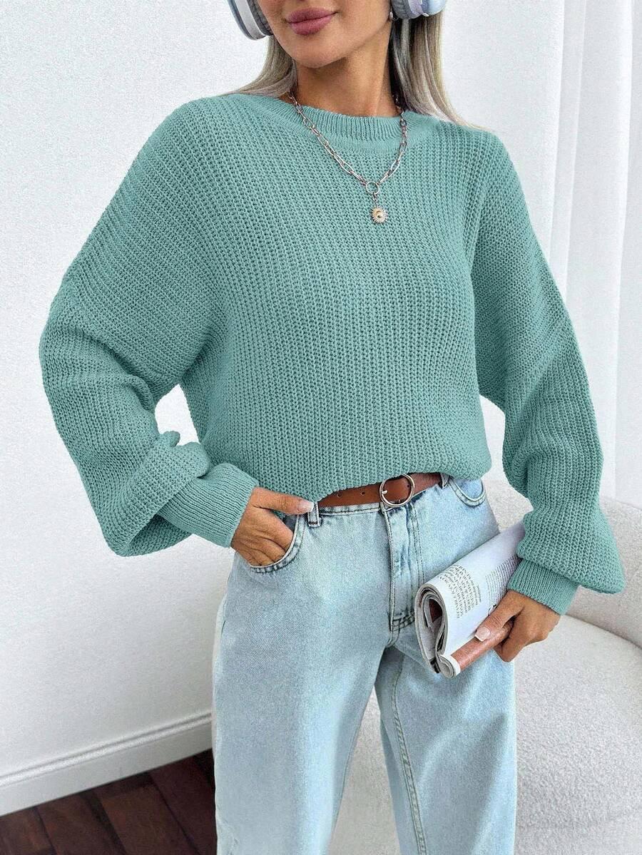 SHEIN ZIELONY SWETER OKRĄGŁY DEKOLT S06__OS