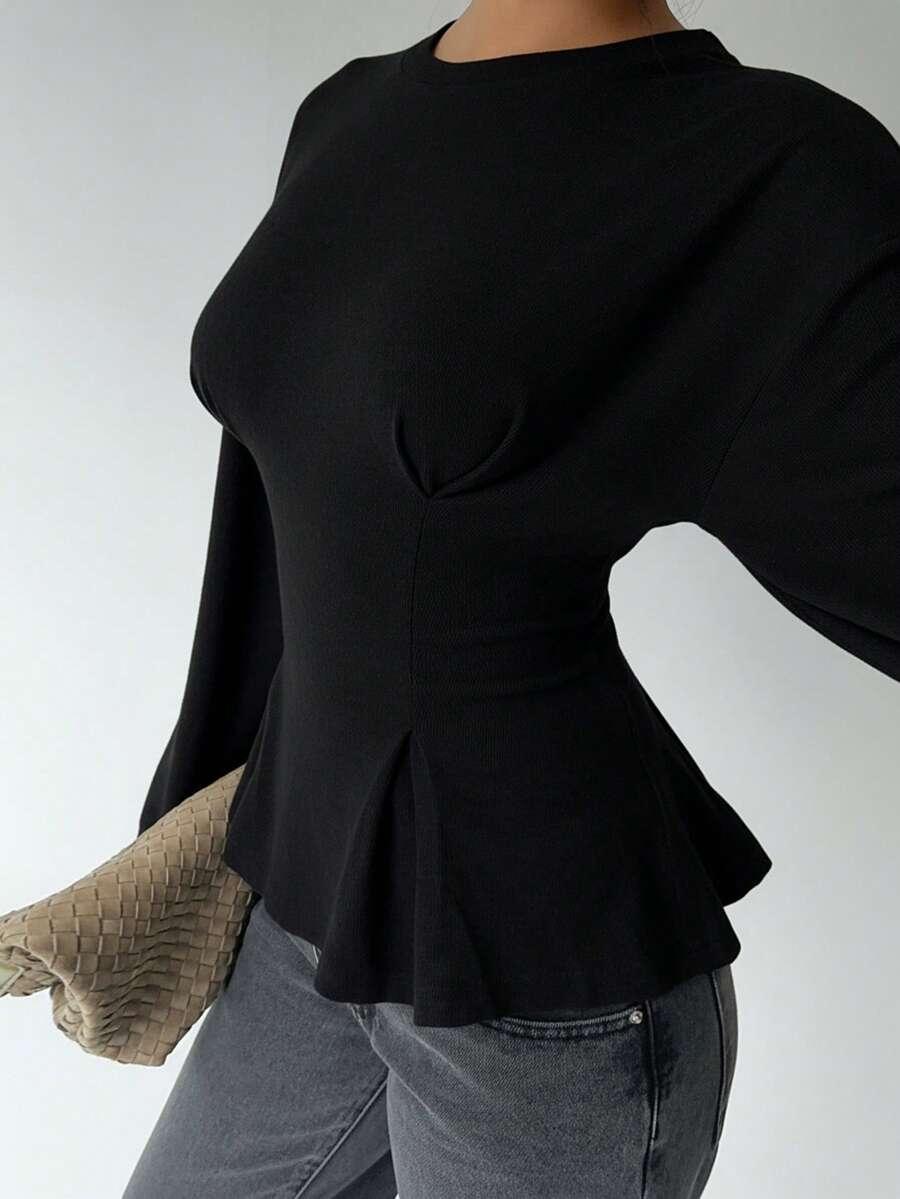 SHEIN CZARNA BLUZKA Z DŁUGIM RĘKAWEM S06__XS