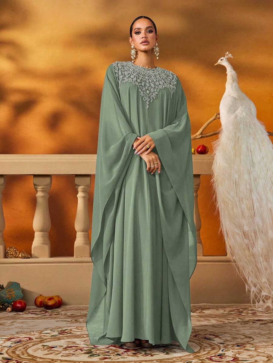 SHEIN ZIELONA MAXI SUKIENKA ZDOBIENIA S06__3XL