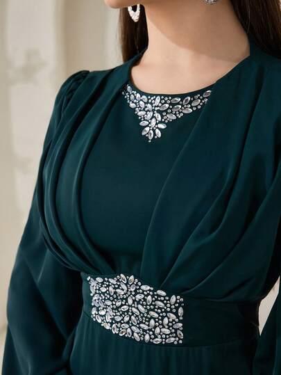 SHEIN ZIELONA MAXI SUKIENKA ZDOBIENIE S06__M