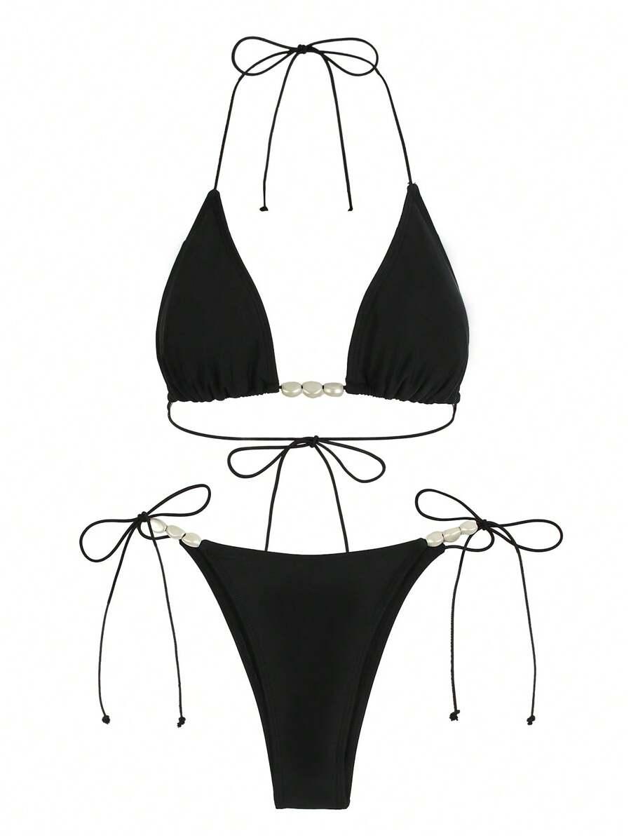 SHEIN CZARNY DWUCZĘŚCIOWY STRÓJ KĄPIELOWY S09__XS