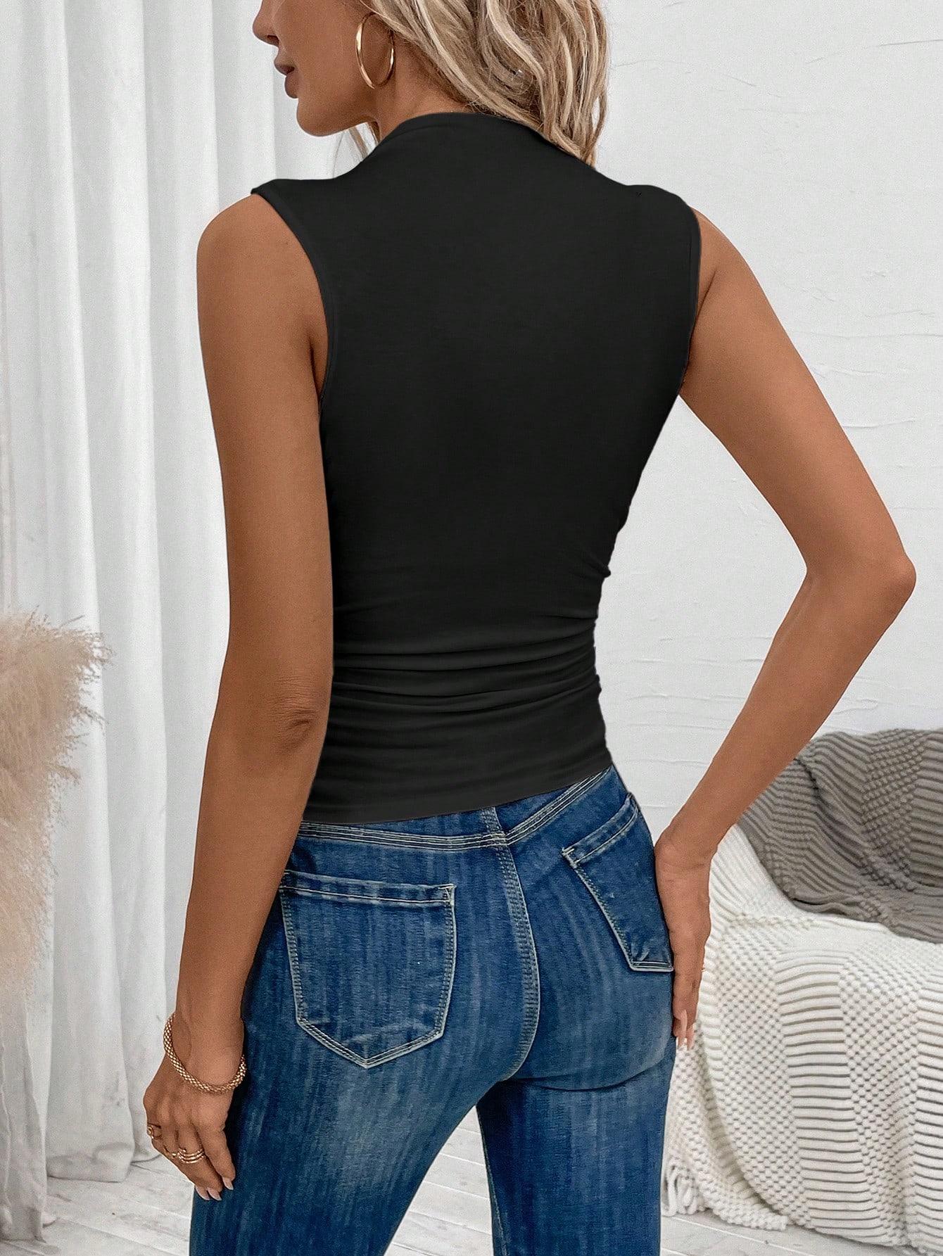 SHEIN CZARNY TOP MARSZCZENIE STÓJKA S06__L