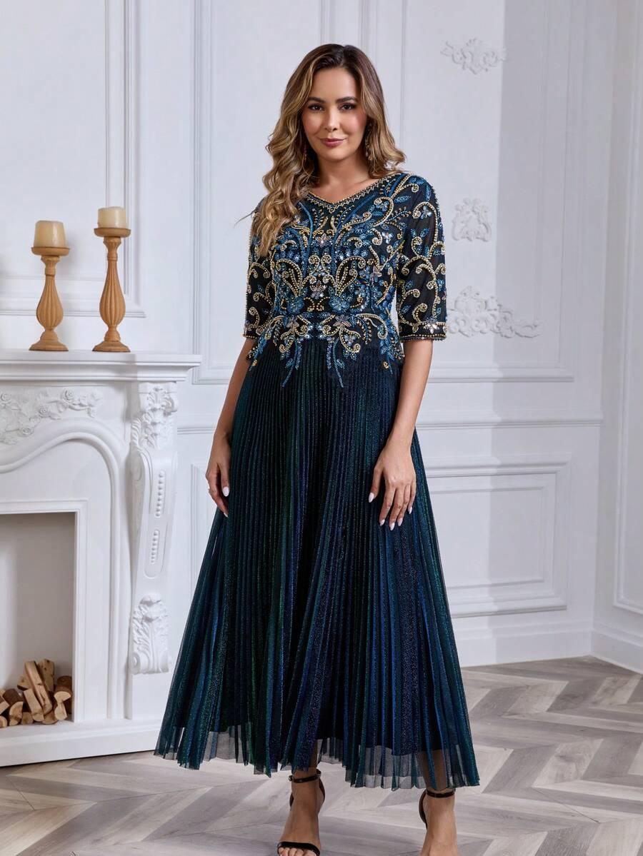 JINLICX MAXI SUKIENKA PLISOWANA ZDOBIENIE HAFT S06__XXXXL