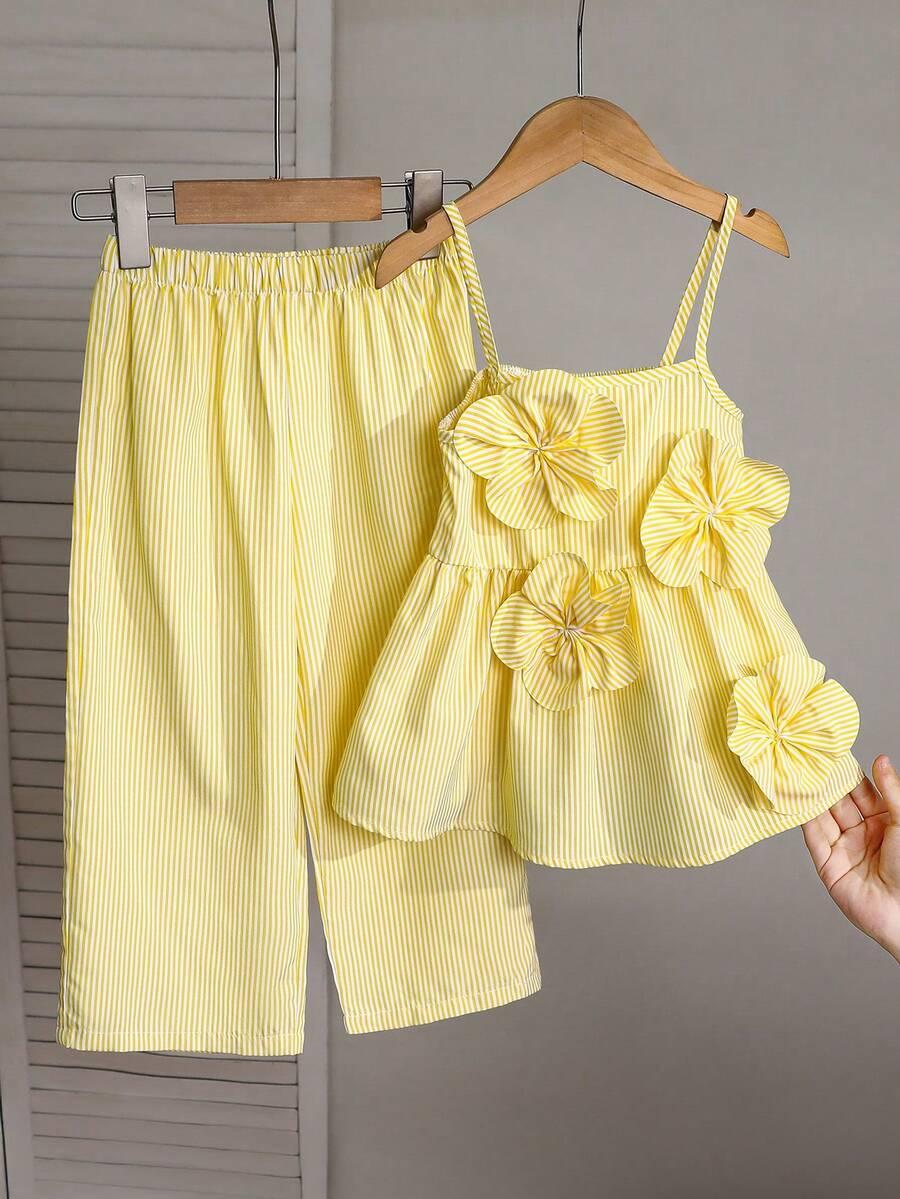 SHEIN ŻÓŁTE SPODNIE TOP WZÓR KOMPLET S06__110-116