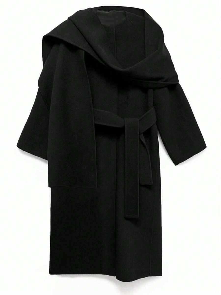 SHEIN CZARNY KLASYCZNY PŁASZCZ W01__L