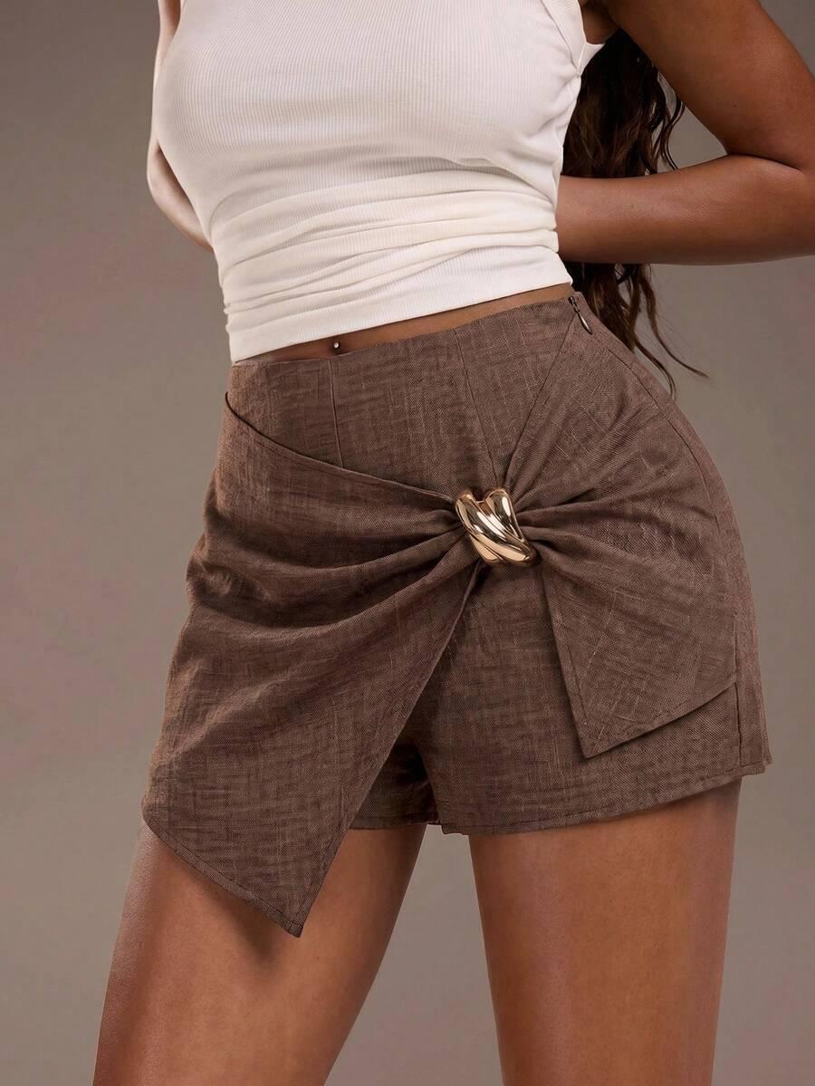 NORMANI BRĄZOWE SPÓDNICO-SPODENKI ZDOBIENIE S06__M