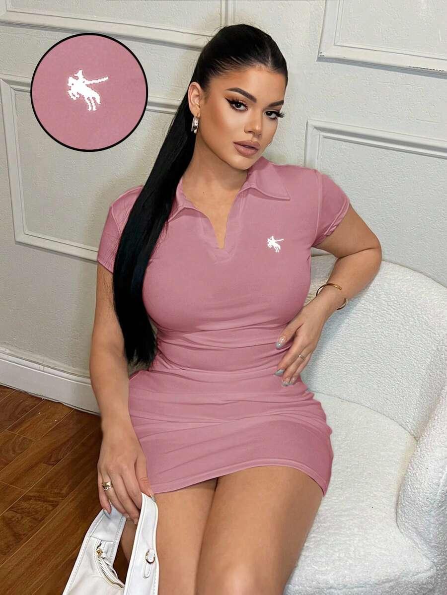 SHEIN RÓŻOWA MINI SUKIENKA KRÓTKI RĘKAW S09__L