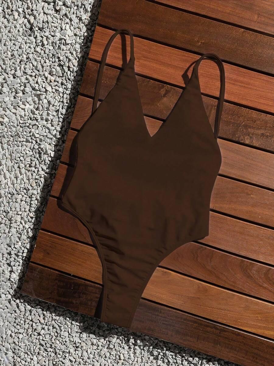 SWIM BASICS BRĄZOWY JEDNOCZĘŚCIOWY STRÓJ KĄPIELOWY S09__XS