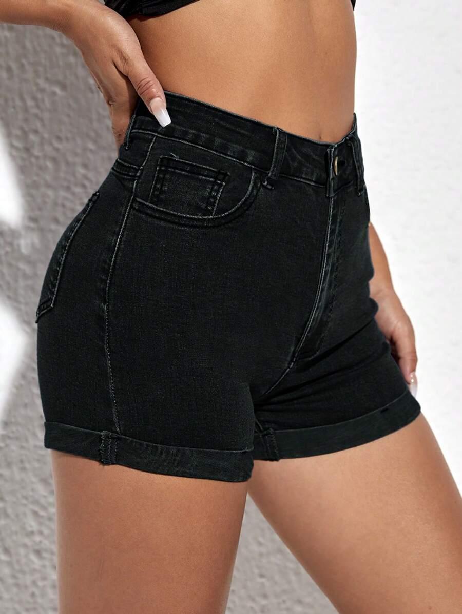 SHEIN CZARNE SPODENKI JEANSOWE S06__M
