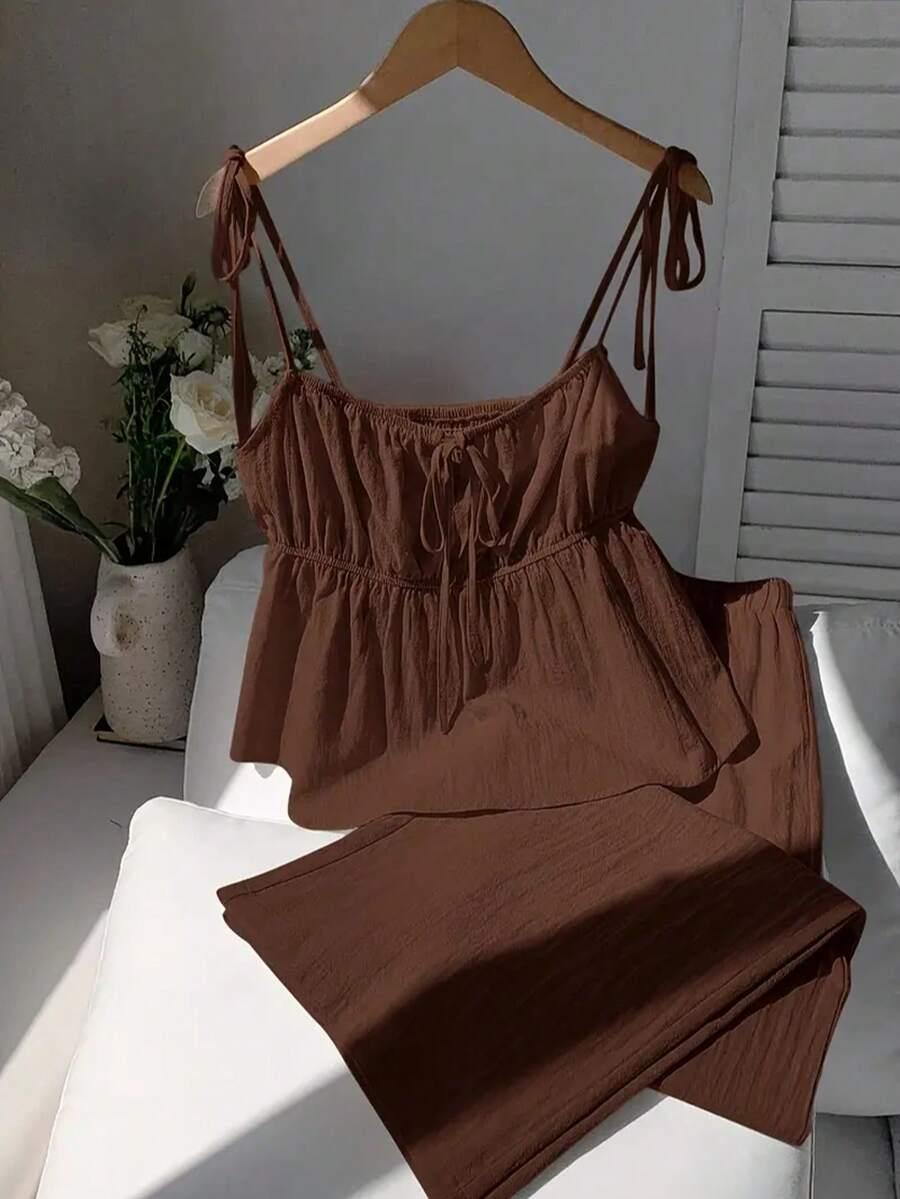 SHEIN BRĄZOWY KOMPLET TOP SPODNIE S06__S