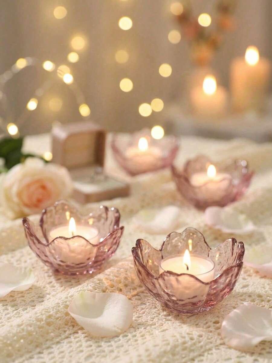 SHEIN RÓŻOWY SZKLANY ŚWIECZNIK 3-PACK S07__8X3,5