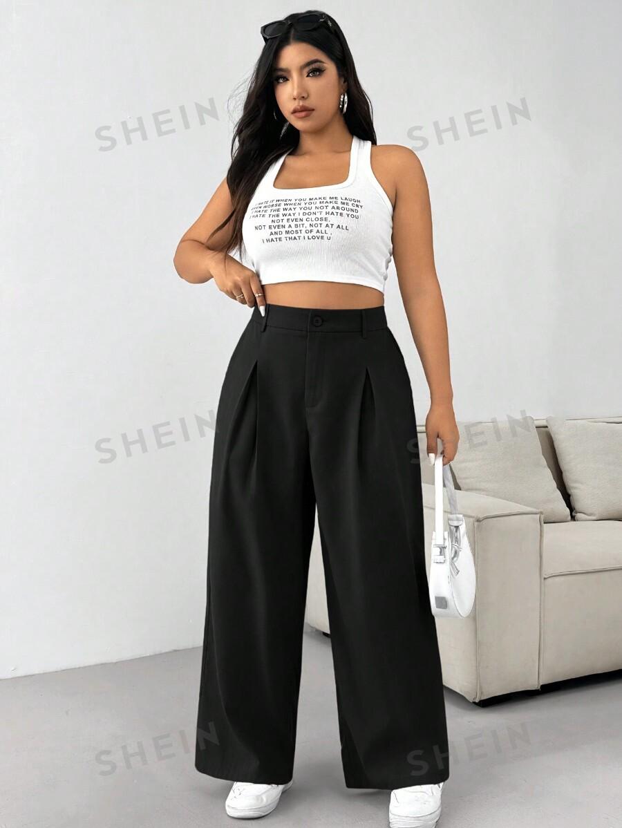 SHEIN CZARNE MATERIAŁOWE SPODNIE SZEROKA NOGAWKA S06__50