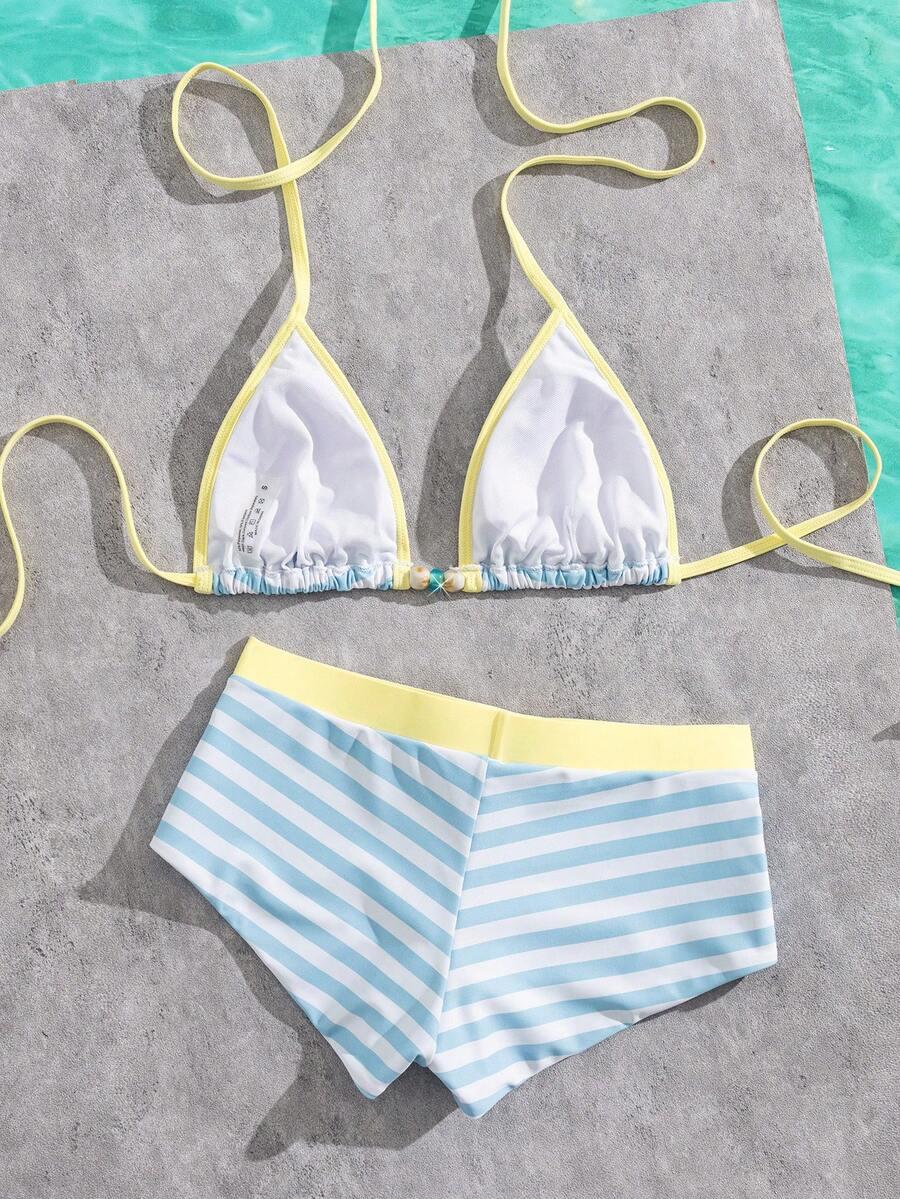 SHEIN DWUCZĘŚCIOWY STRÓJ KĄPIELOWY WZÓR PASKI S09__M