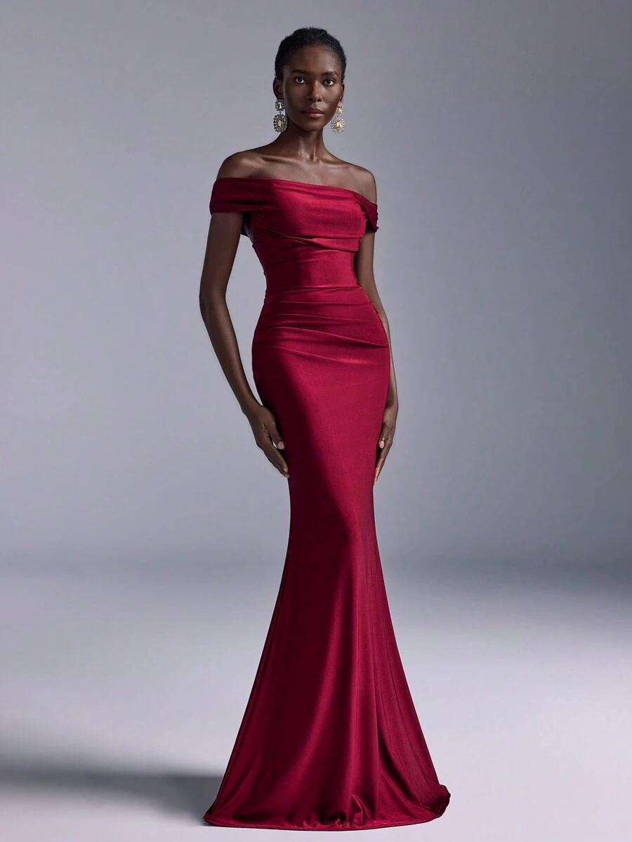 SHEIN BORDOWA MAXI SUKIENKA ODKRYTE RAMIONA S09__M