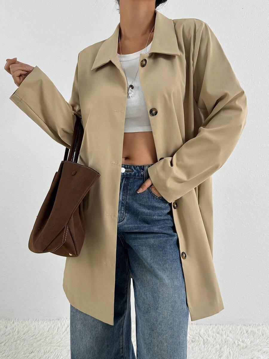 SHEIN BEŻOWY PŁASZCZ GUZIKI W01__S