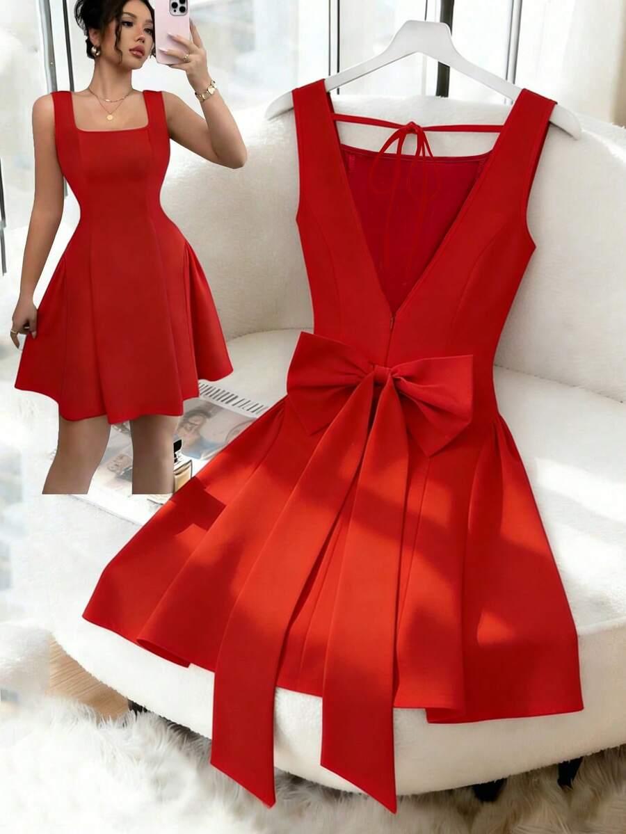 RAFFERIZA CZERWONA MINI SUKIENKA ODKRYTE PLECY PK01__XXL