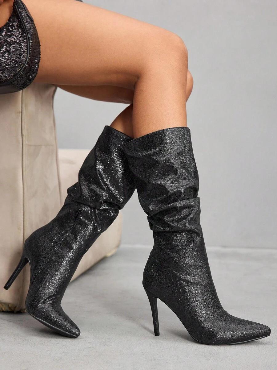 SHEIN CZARNE KOZAKI POŁYSK W01__38