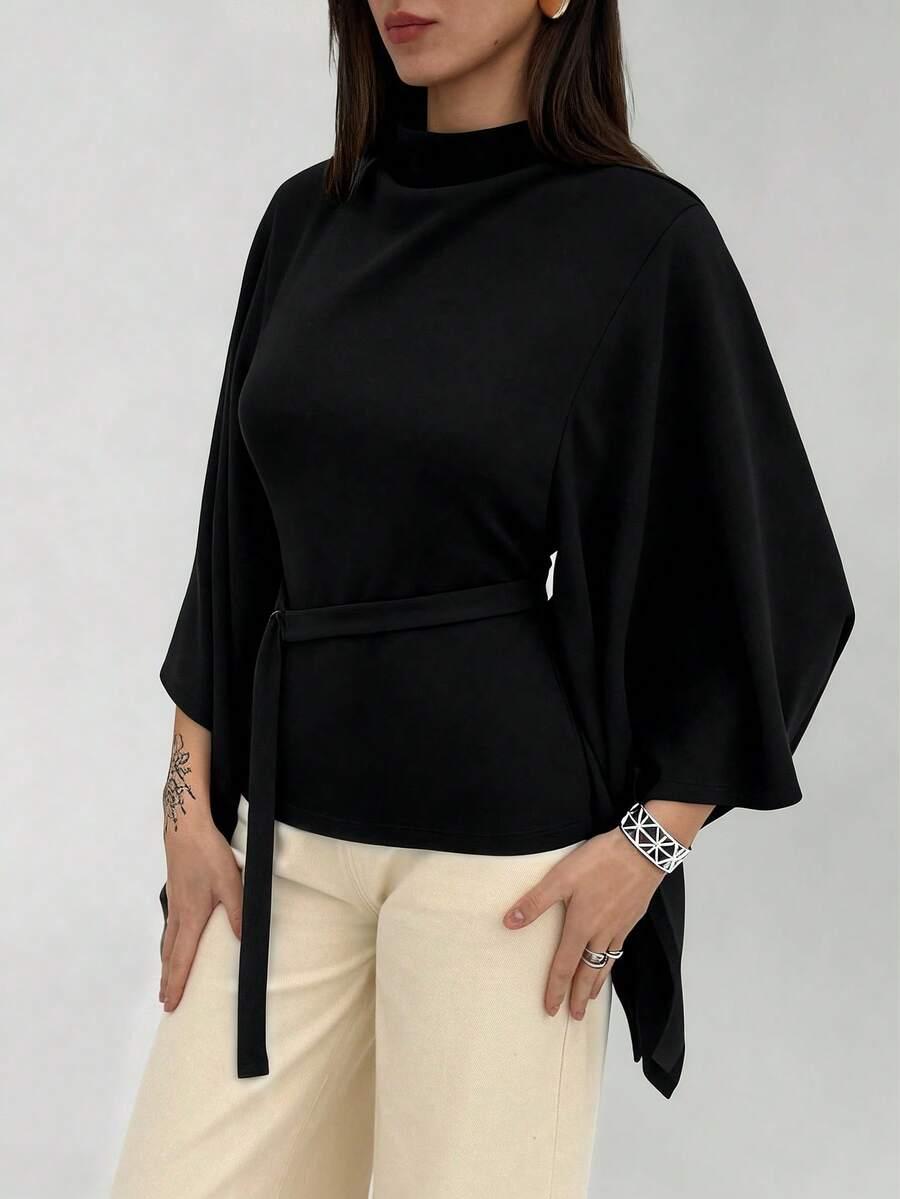 SHEIN CZARNA BLUZKA STÓJKA S06__L