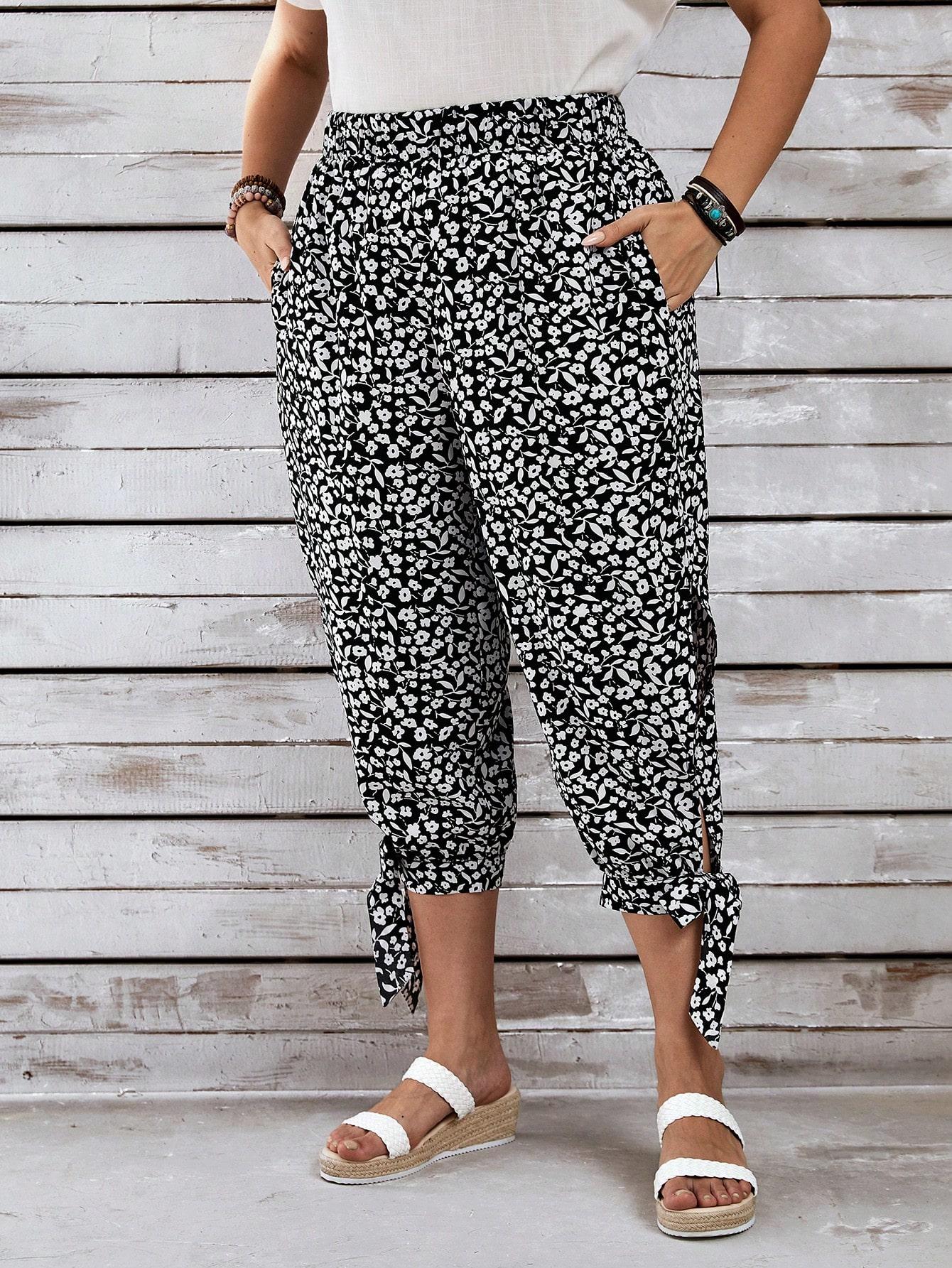 SHEIN SPODNIE KONTRAST WZÓR KWIATY S06__52