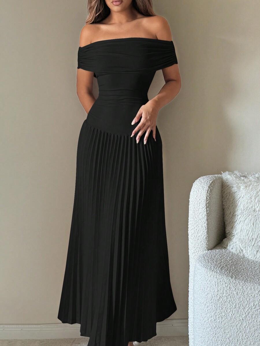 SHEIN CZARNA PLISOWANA SUKIENKA MAXI S06__M