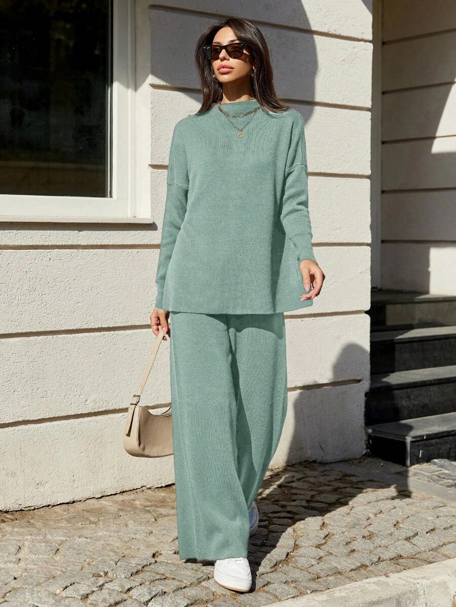 SHEIN ZIELONY KOMPLET SWETER SPODNIE S06__OS