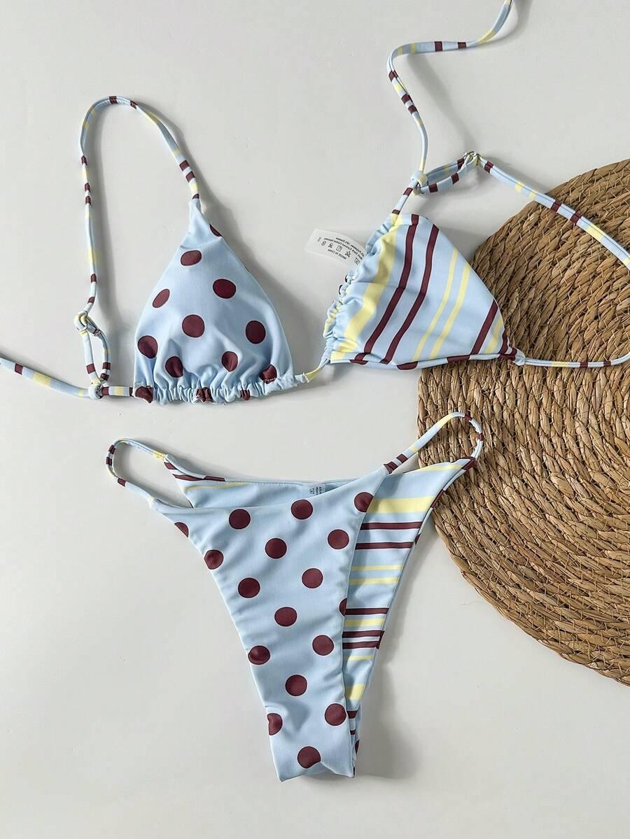 SHEIN NIEBIESKI STRÓJ KĄPIELOWY PRINT GROSZKI S09__XS