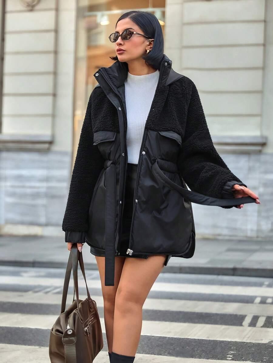 EURMUSE CZARNA PIKOWANA KURTKA W01__L