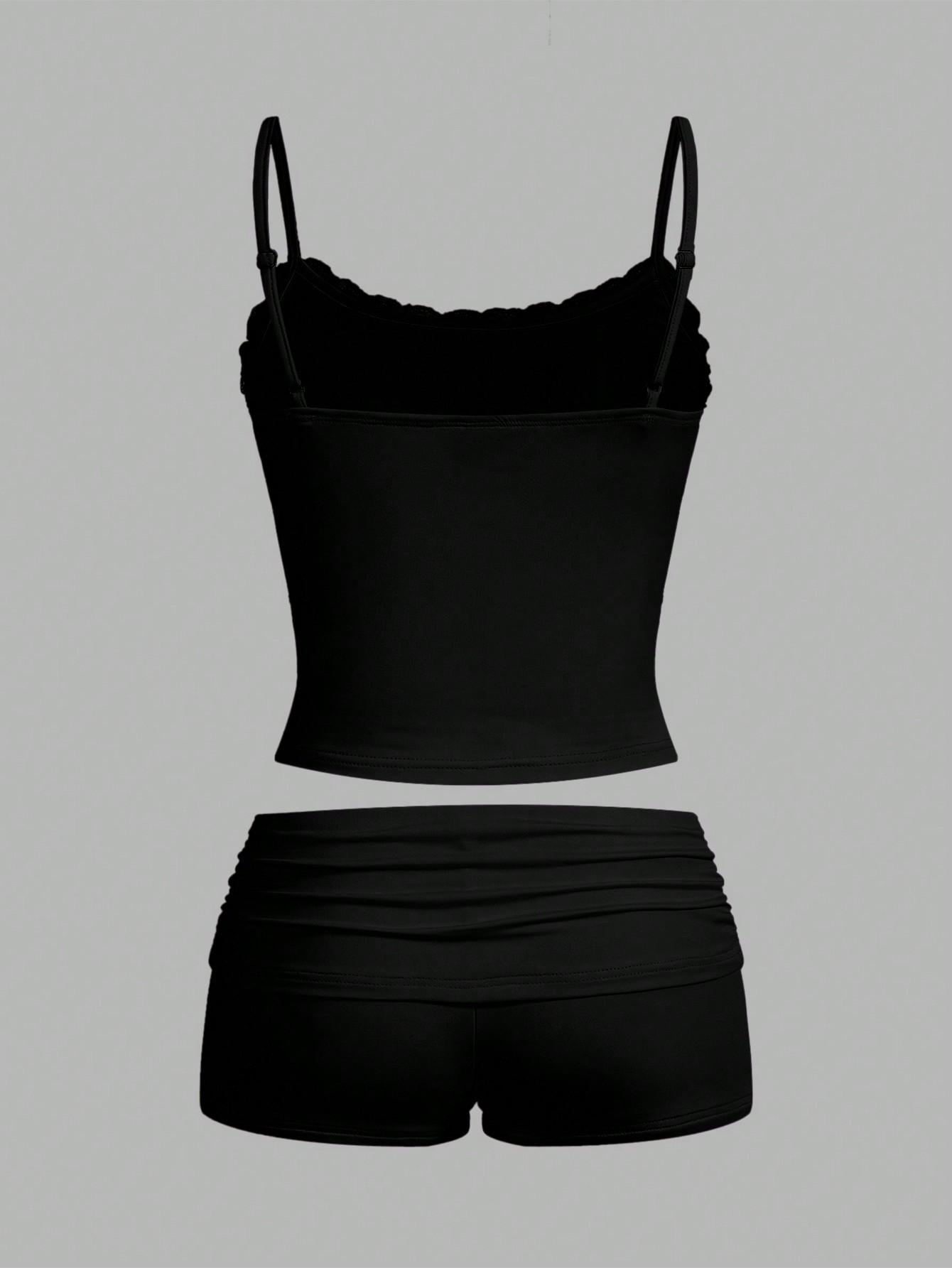 SHEIN CZARNY KOMPLET TOP SPODENKI S06__S
