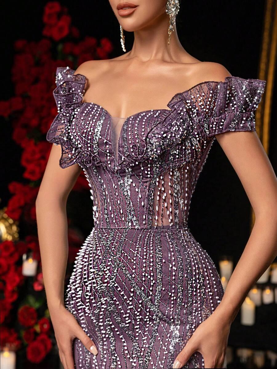 GLAMRAE FIOLETOWA MAXI SUKIENKA ZDOBIENIE S06__L