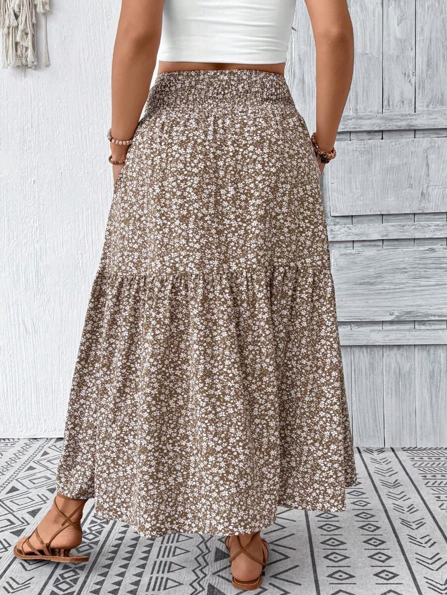 SHEIN BRĄZOWA MAXI SPÓDNICA KWIATY S06__50