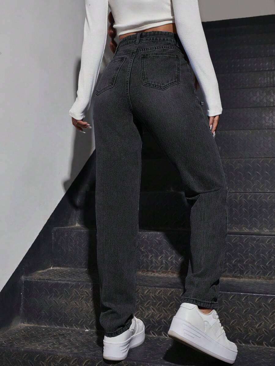 SHEIN JEANSOWE SPODNIE WYSOKI STAN PRZETARCIA PK01__M