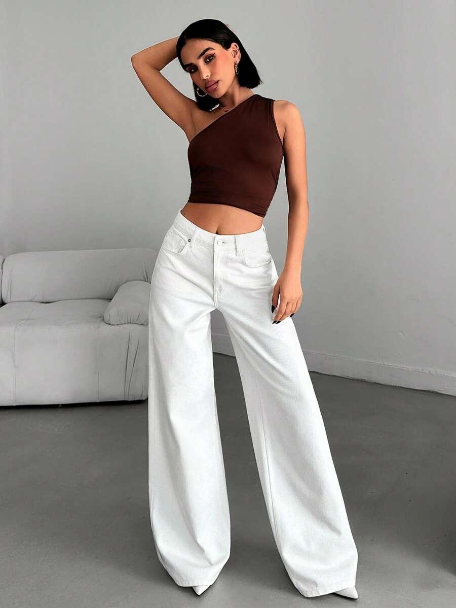 EURMUSE BIAŁE SPODNIE JEANS WYSOKI STAN S06__L