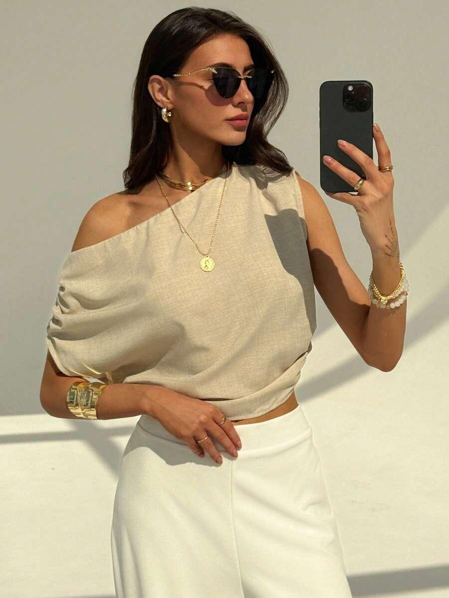 SHEIN BLUZKA Z ASYMETRYCZNYM DEKOLTEM S06__XS