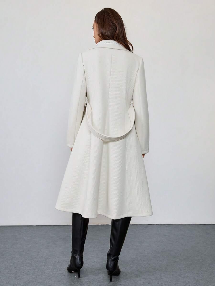 SHEIN KREMOWY KLASYCZNY PŁASZCZ W01__M