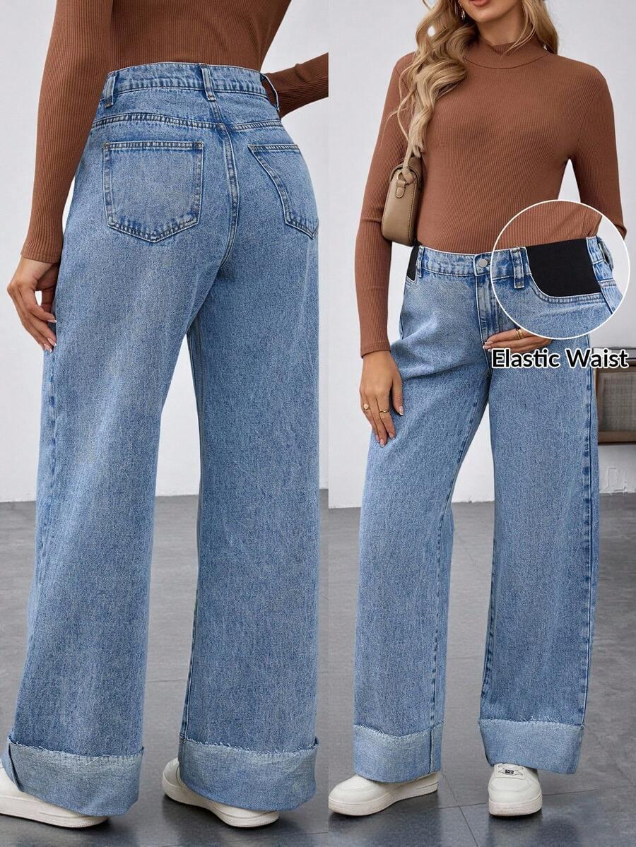SHEIN NIEBIESKIE SPODNIE JEANS WIDE LEG S06__XL
