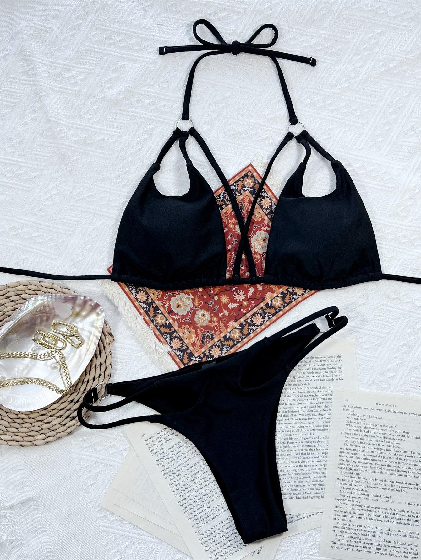 SHEIN CZARNY DWUCZĘŚCIOWY STRÓJ KĄPIELOWY S09__M
