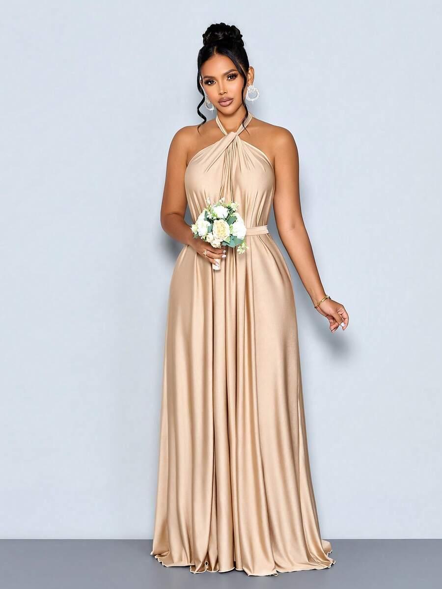 SHEIN BEŻOWA MAXI SUKIENKA S06__M