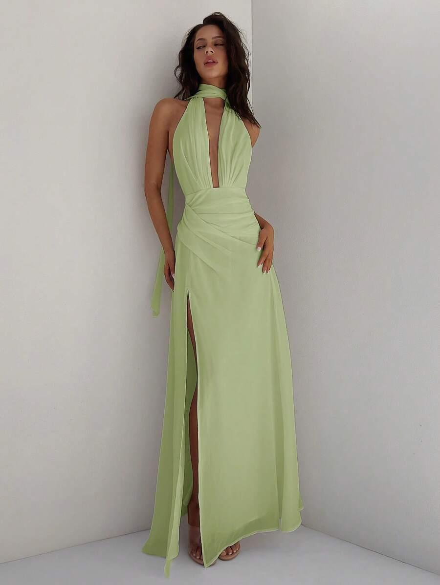 SHEIN ZIELONA MAXI SUKIENKA GŁĘBOKI DEKOLT S06__S