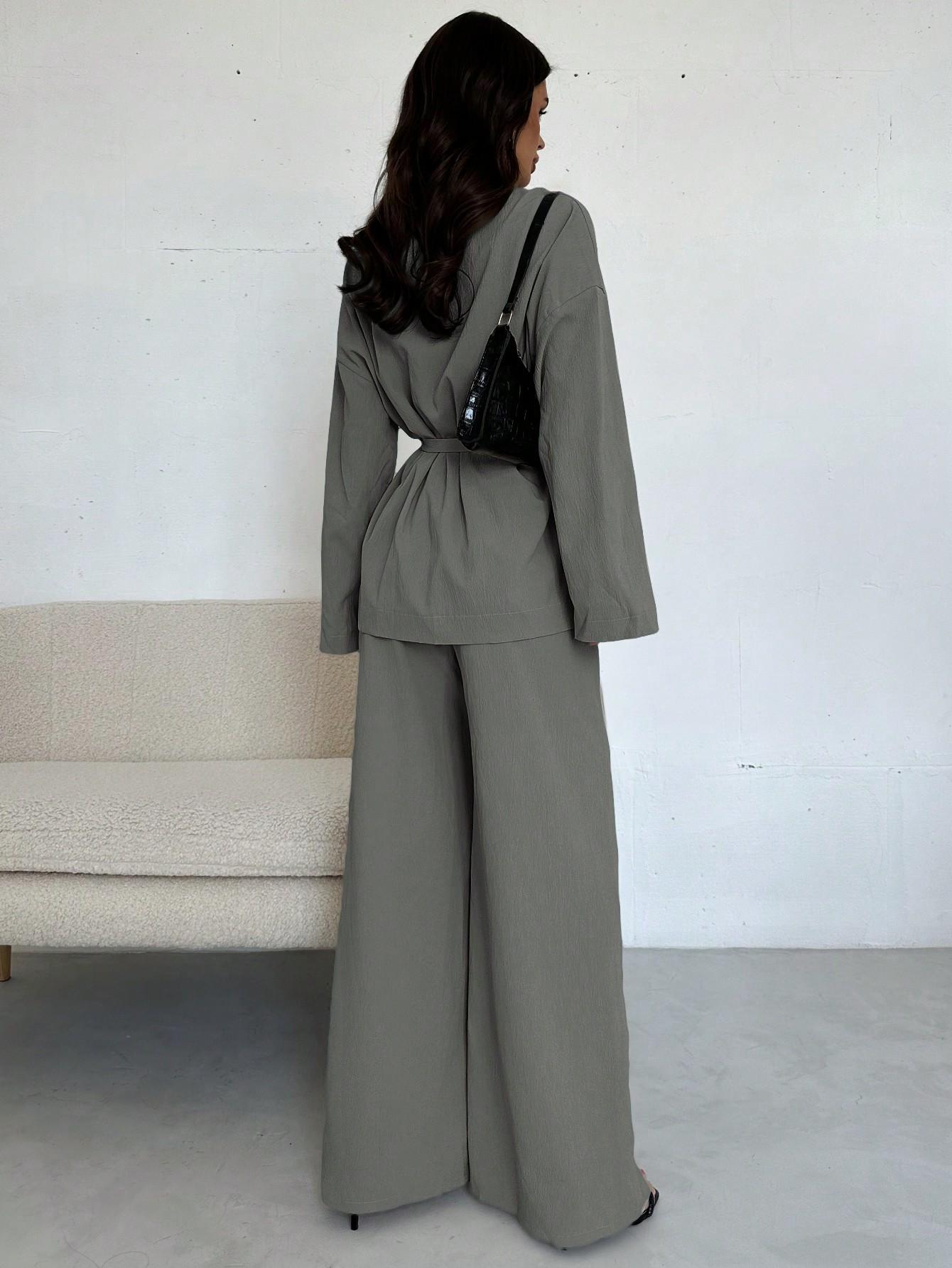 SHEIN SZARA MARYNARKA SPODNIE KOMPLET S06__XS