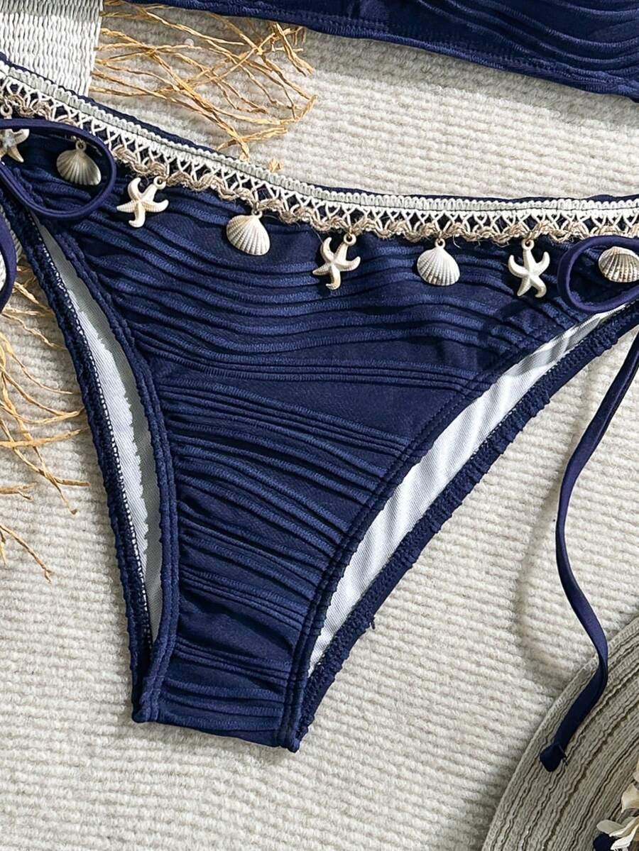 SHEIN GRANATOWY DWUCZĘŚCIOWY STRÓJ KĄPIELOWY S09__L