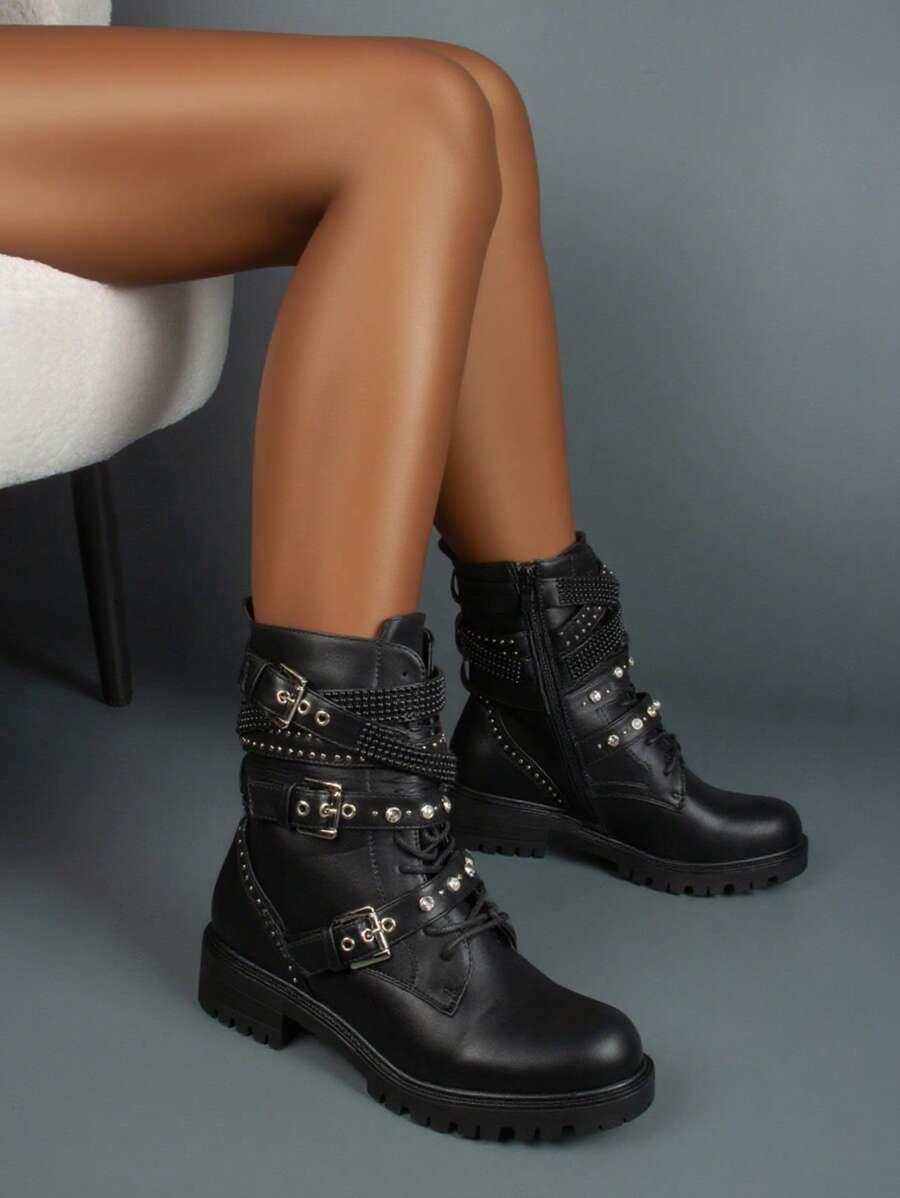 SHEIN CZARNE BOTKI ZDOBIENIA W01__36