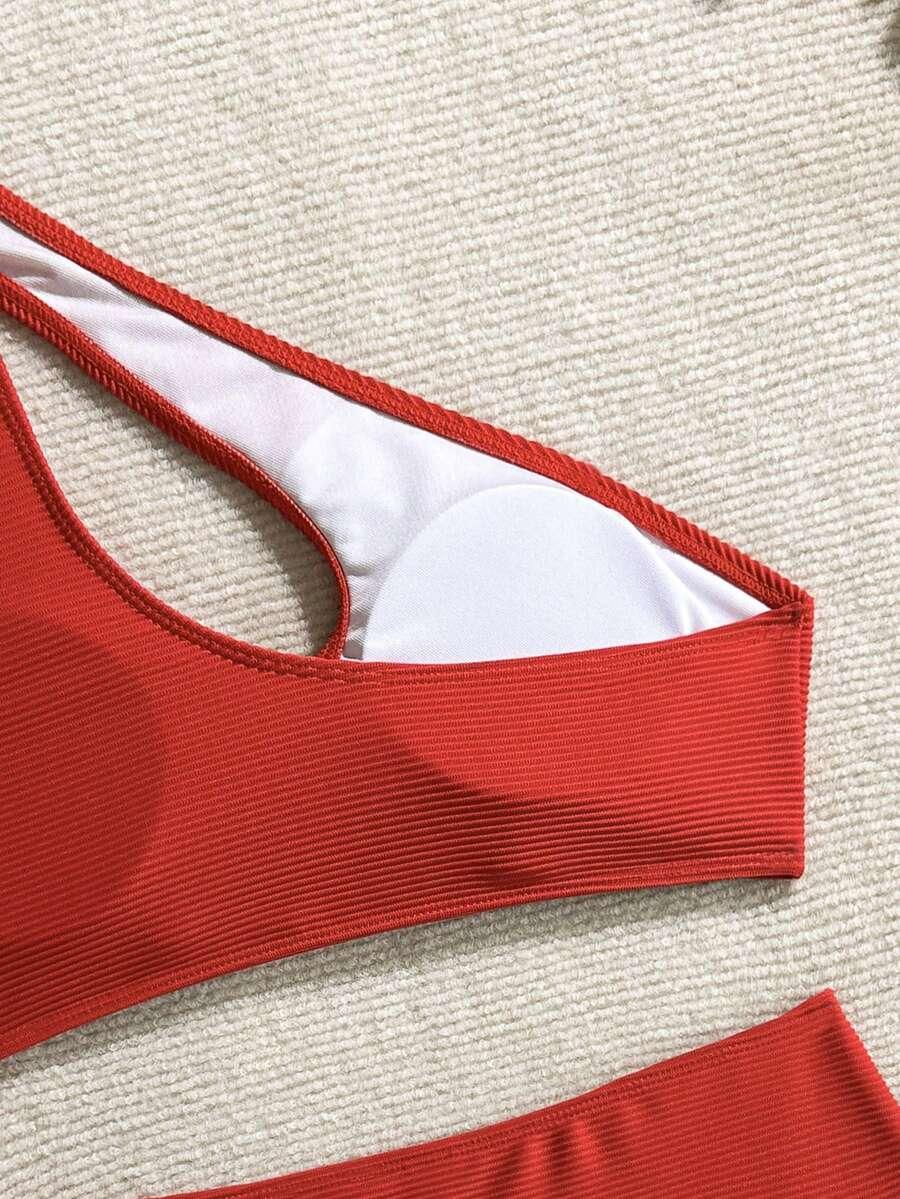 SWIM BASICS CZERWONY DWUCZĘŚCIOWY STRÓJ KĄPIELOWY PRĄŻKI S09__L