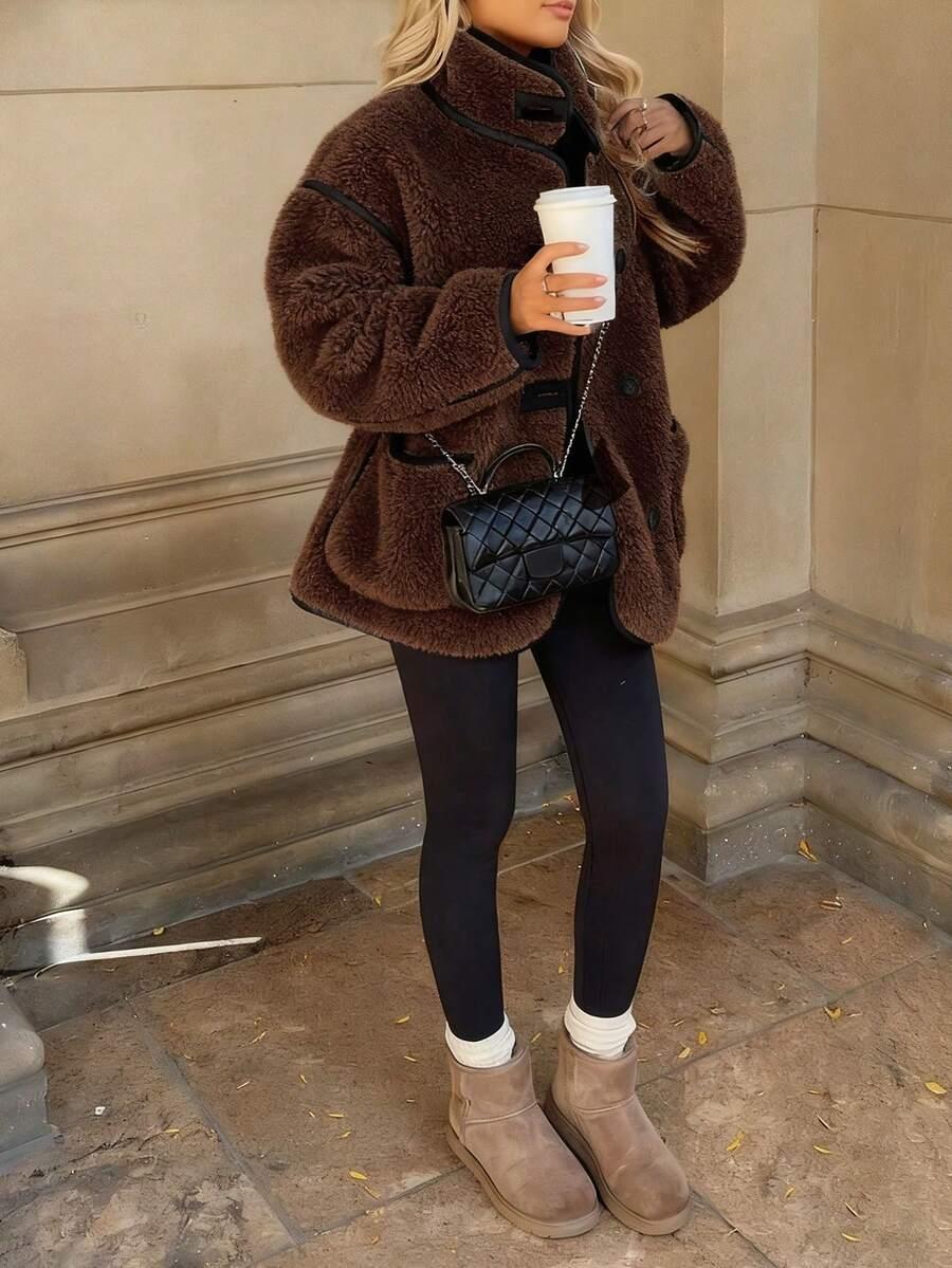 SHEIN BRĄZOWE SZTUCZNE FUTRO W01__XXL