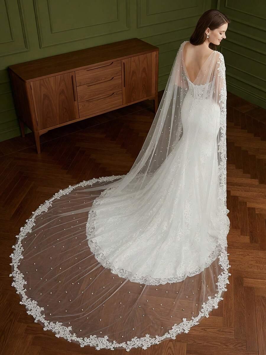 SHEIN BIAŁA PELERYNA ŚLUBNA HAFT S07__160CM