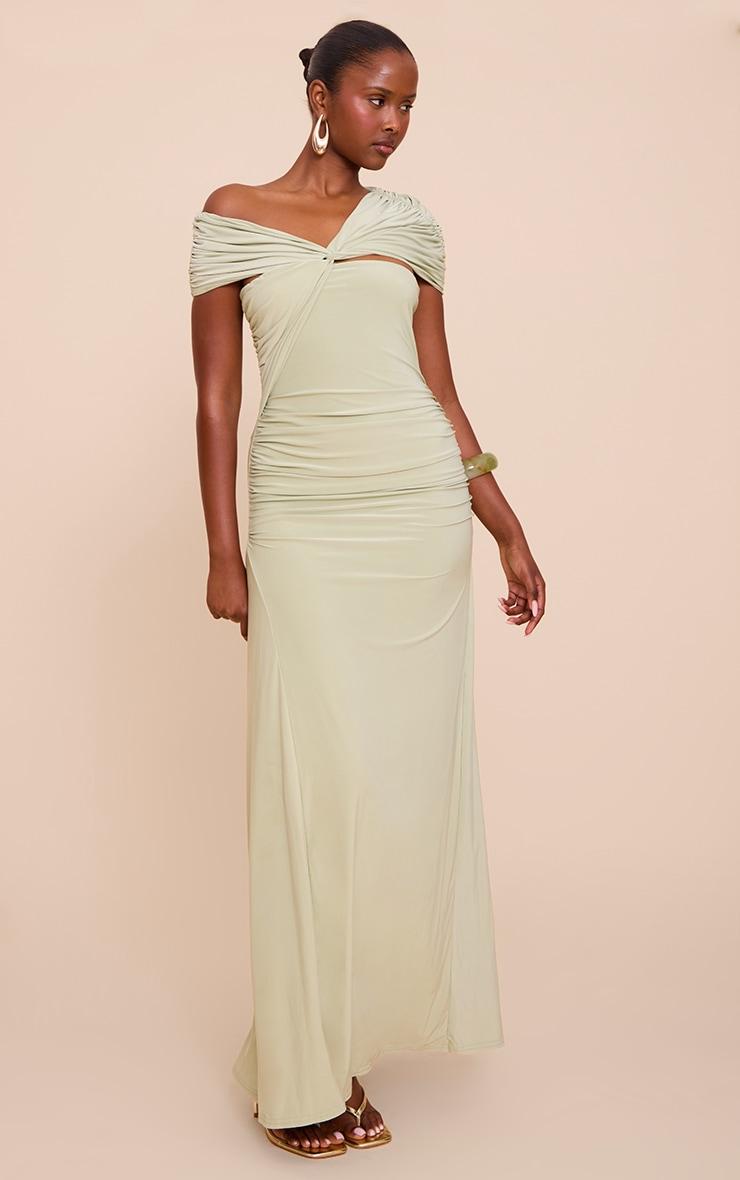 PRETTYLITTLETHING ZIELONA MAXI SUKIENKA ASYMETRIA PK01__M