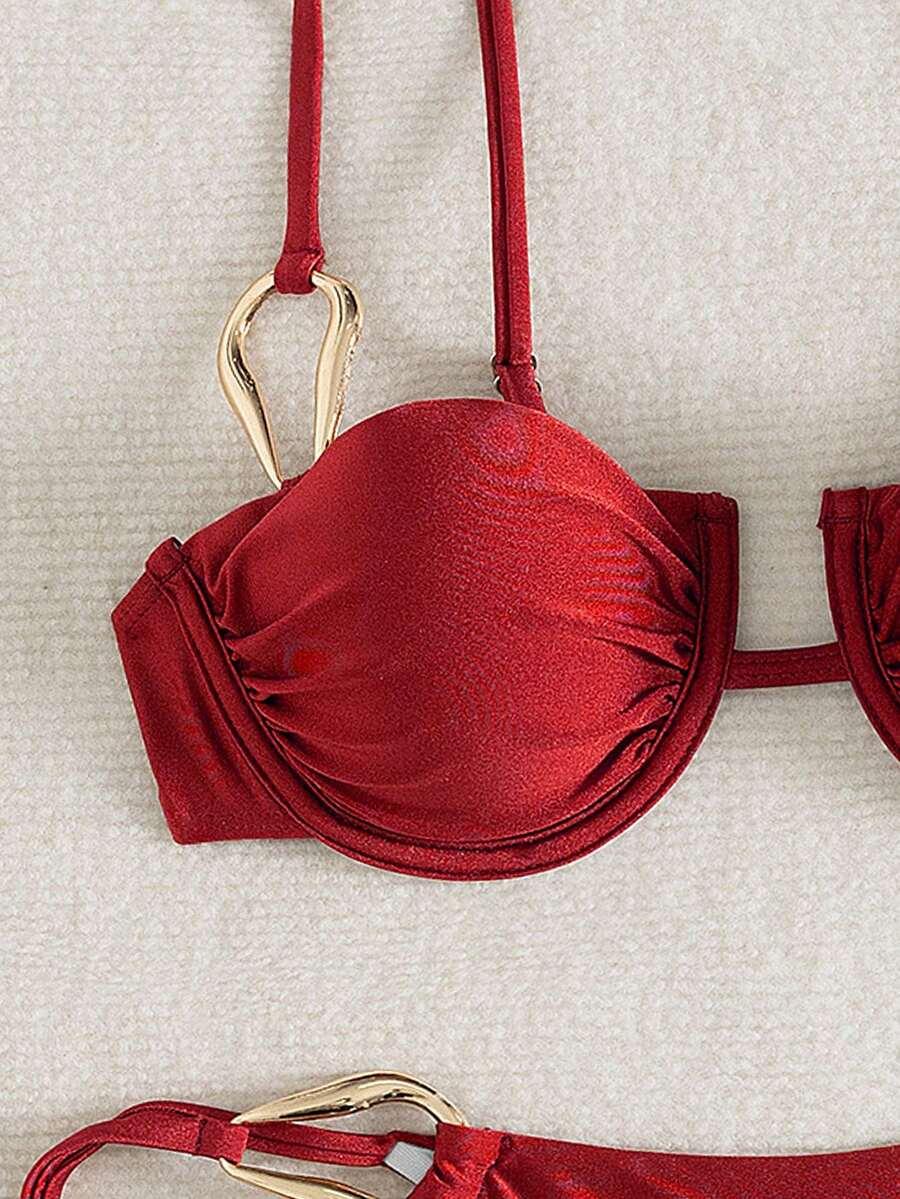 SHEIN CZERWONY STRÓJ KĄPIELOWY ZDOBIENIE S09__XL