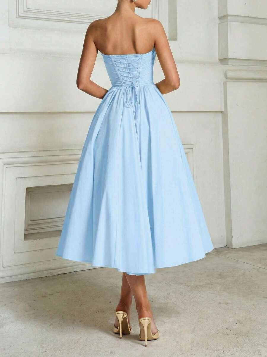 SHEIN NIEBIESKA MIDI SUKIENKA ODKRYTE RAMIONA S06__XS