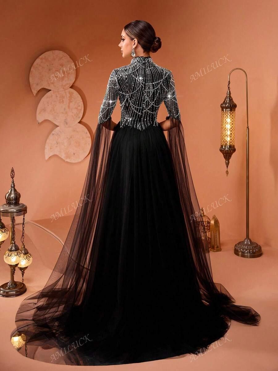 SHEIN CZARNA SUKIENKA MAXI ZDOBIENIA S06__XXL